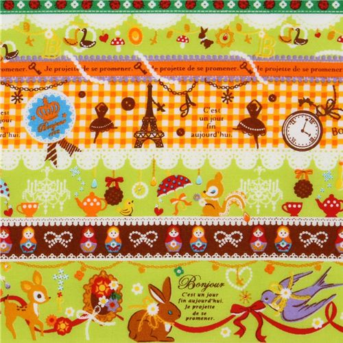 green kawaii fabric Bambi squirrel Eiffel Tower Japan 1