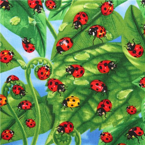 tessuto verde coccinelle verdi Timeless Treasures USA Tessuto