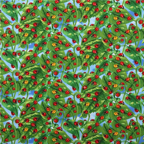 green ladybugs fabric leaf Timeless Treasures USA 3