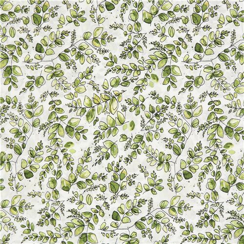 green leaves on white by Robert Kaufman cotton lawn fabric - modeS4u