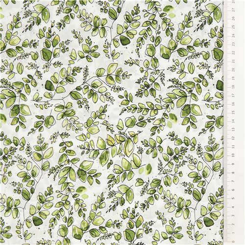 green leaves on white by Robert Kaufman cotton lawn fabric - modeS4u