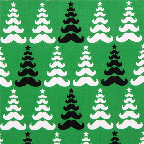 green moustache Xmas fabric Robert Kaufman Merry Mustaches Fabric