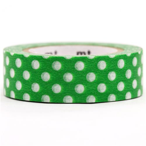 green mt Washi Masking Tape deco tape with white polka dots Washi