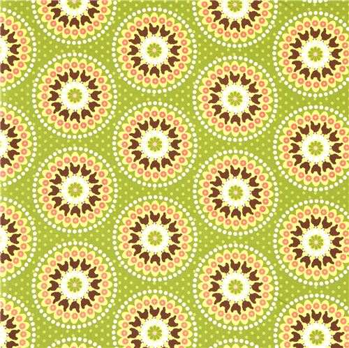 green organic fabric chicken flower egg Robert Kaufman 2