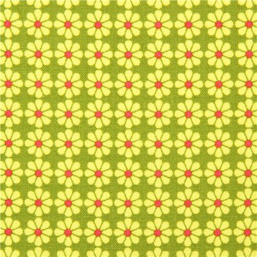 green organic fabric with flowers Realizzato da Robert Kaufman 2