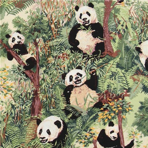 green panda bear JoAnn fabric with bamboo 0.5m Kawaii Fabric