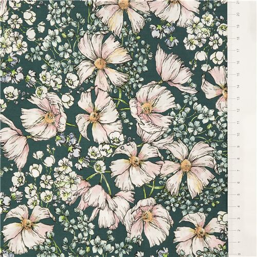 Floral Delicate Anemone Flowers Fabric by Robert Kaufman - modeS4u