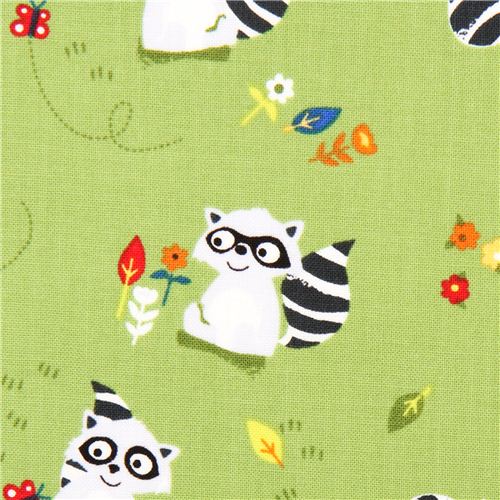 green raccoon fabricTimeless Treasures 1