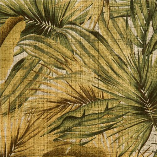 mezcla Cantidad de dinero sabio Tela dobby japonesa con textura hoja planta tropical palma verde - modesS4u