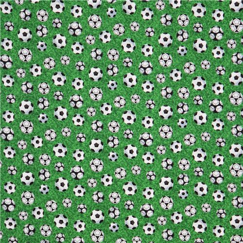 Balones de fútbol Fondo verde Algodón Quilting Fabric 1/2 YARDA