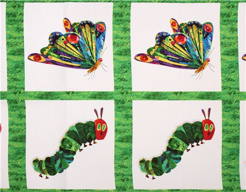 gr�n-wei�er Raupe Nimmersatt Schmetterling Paneel Stoff Andover  4