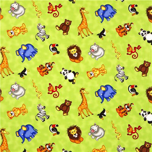 green zoo animal cotton fabric by Timeless Treasures USA - Animal