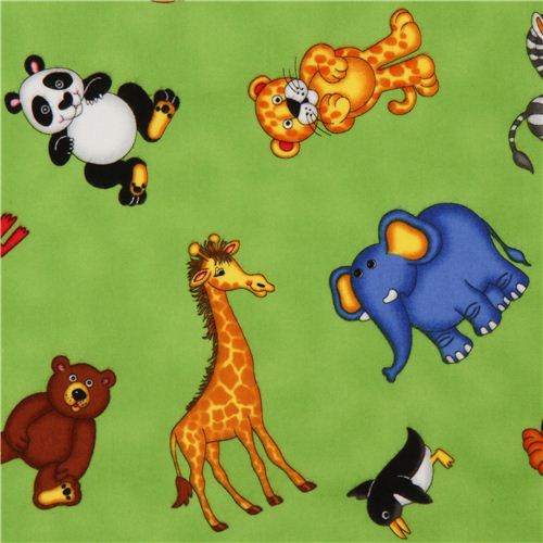 green zoo animal flannel fabric by Timeless Treasures USA Fabric by ...