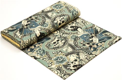 Grey Alexander Henry Fabric Japanese Woman And Skulls By Alexander ...