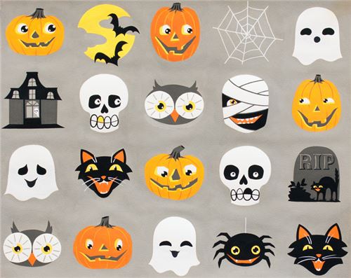 Grey Alexander Henry Fabric Cute Ghost Cat Skull Haunted House 2
