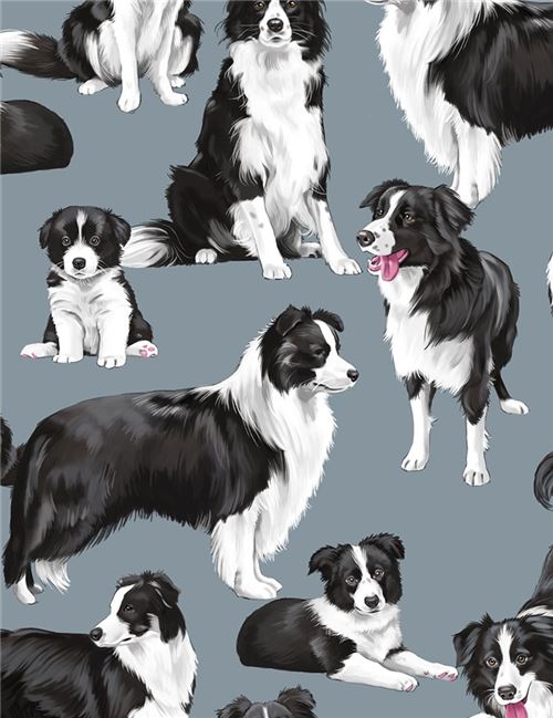 Grey Border Collie Timeless Treasures Dog Fabric Modes4u