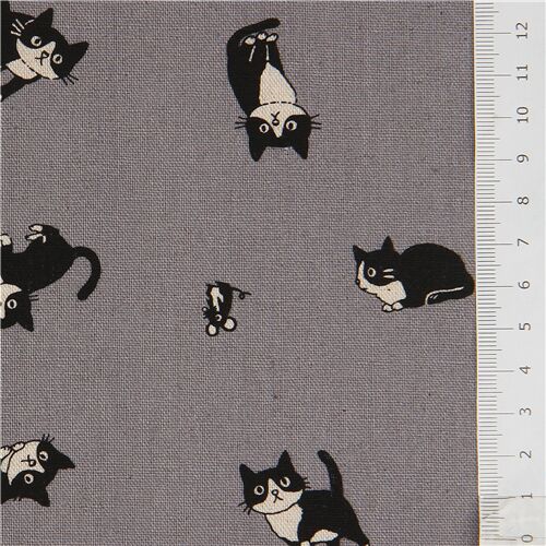 grey Canvas fabric with cats from Japan - modeS4u