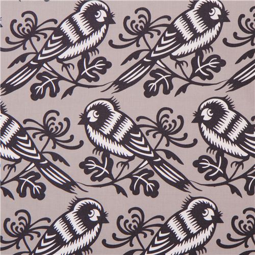 Tela gris lila Chirp pájaro flor animal de Michael Miller Tela