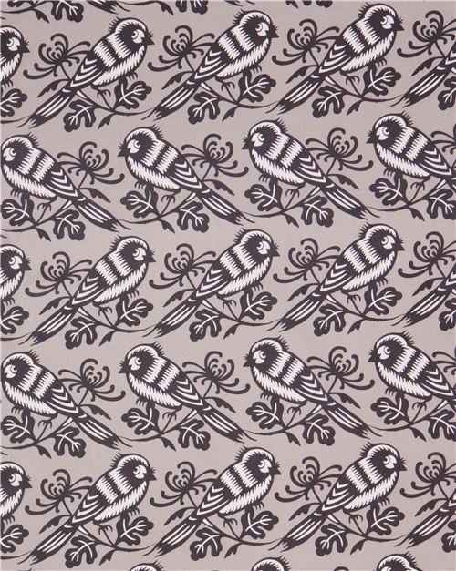 grey Chirp bird and flower animal fabric by Michael Miller 5