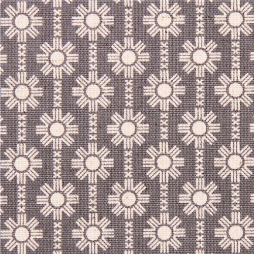 grey Daisy Chain flower Canvas fabric Framework Kokka 1