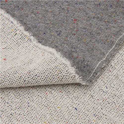 grey French Terry Knit fabric by Robert Kaufman with colorful specks ...