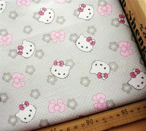 grey Hello Kitty Fabric flower ribbon dots 0.5m 1