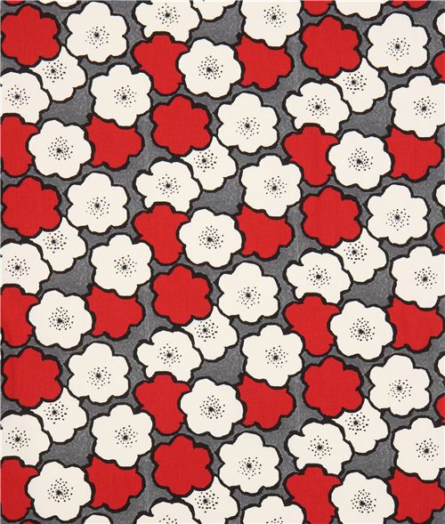 grey Japanese Canvas fabric with cherry blossom flowers Fabric by