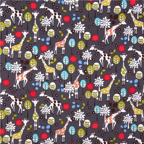grey Michael Miller fabric Giraffe Garden 2