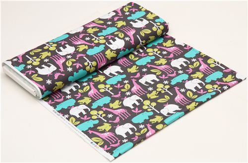 grey Michael Miller fabric Zoology pink zoo animals 3