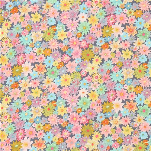 grey Michael Miller fabric colorful flower Daisy Garden 2