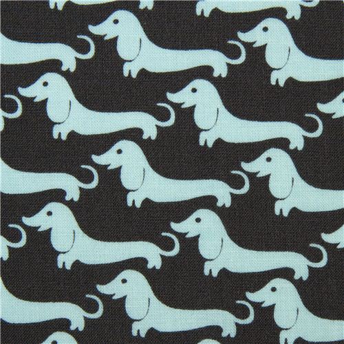 grey Michael Miller fabric with turquoise weiner dogs 1