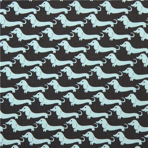 grey Michael Miller fabric with turquoise weiner dogs 2