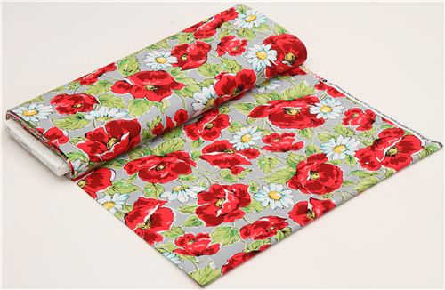 grey Michael Miller flower fabric with poppies 3