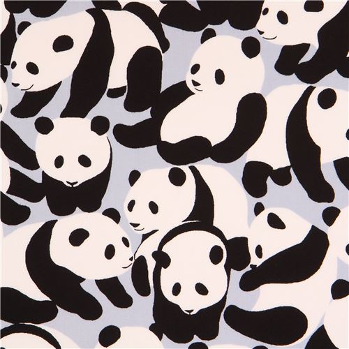 Grey Oxford Fabric Cute Panda Bear From Japan Fabric By Japanese Indie 