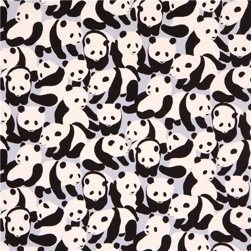 grey Oxford fabric cute panda bear from Japan Fabric by Japanese Indie ...