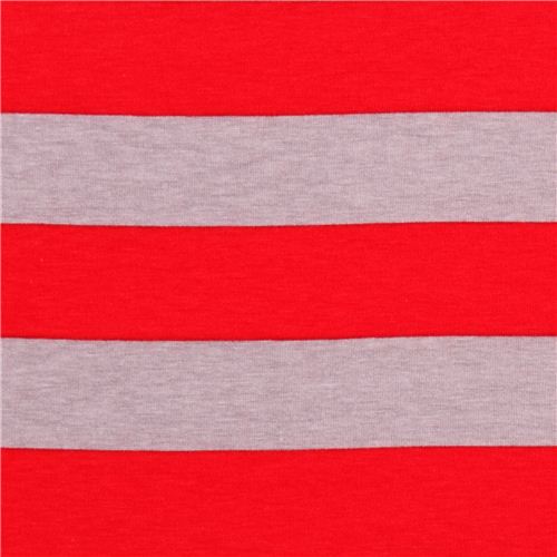 grey Riley Blake knit fabric with red stripes 1