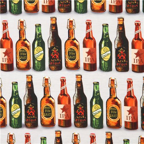 Tela gris con botellas de cerveza de Robert Kaufman Cheers modesS4u