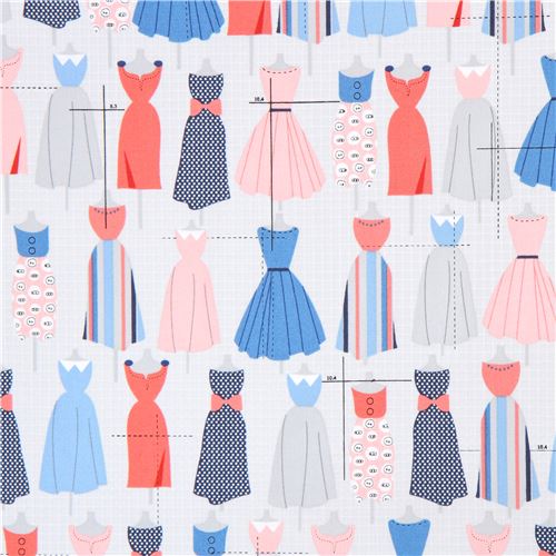 Grauer Robert Kaufman Stoff blaues Kleid Sew Dressed Up Stoff