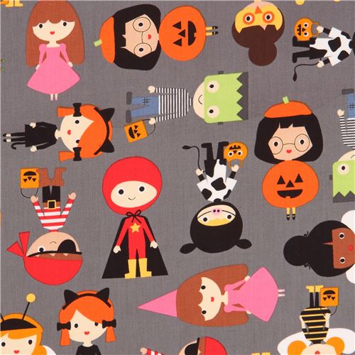 Tela gris niños con disfraz Halloween Pumpkin Fun de Robert Kaufman