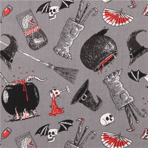 grey The Odditys black cauldron fabric by Elizabeth's Studio USA 1