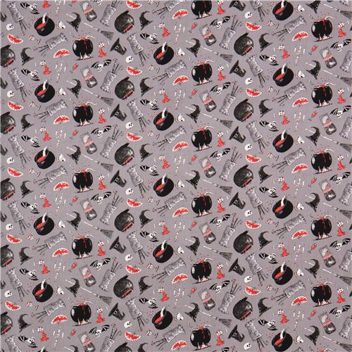 grey The Odditys black cauldron fabric by Elizabeth's Studio USA 2