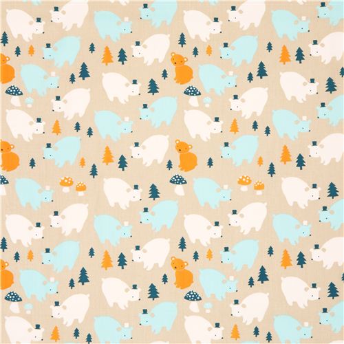 grey bear family forest birch organic fabric Everyday Party 2
