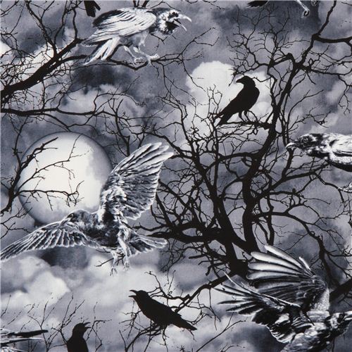 grey black Gothic raven tissu d'Halloween Timeless Treasures USA 1