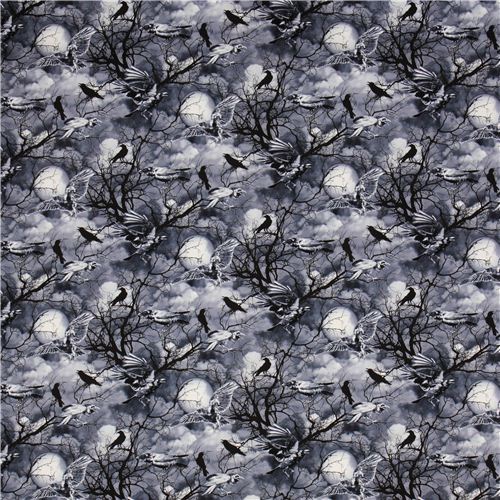 grey black Gothic raven tissu d'Halloween Timeless Treasures USA 3