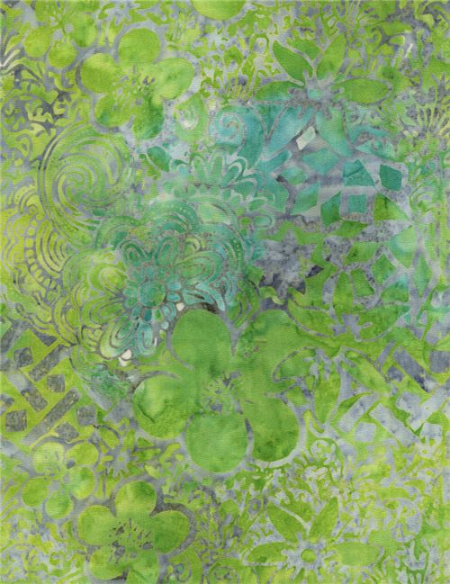 grey-blue batik lime green flower fabric by Timeless Treasures  3