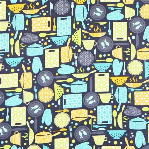 grey-blue kitchen ware fabric by Timeless Treasures USA 2
