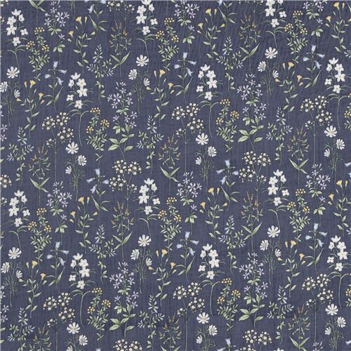 grey blue yellow floral cotton fabric by Kokka - modeS4u