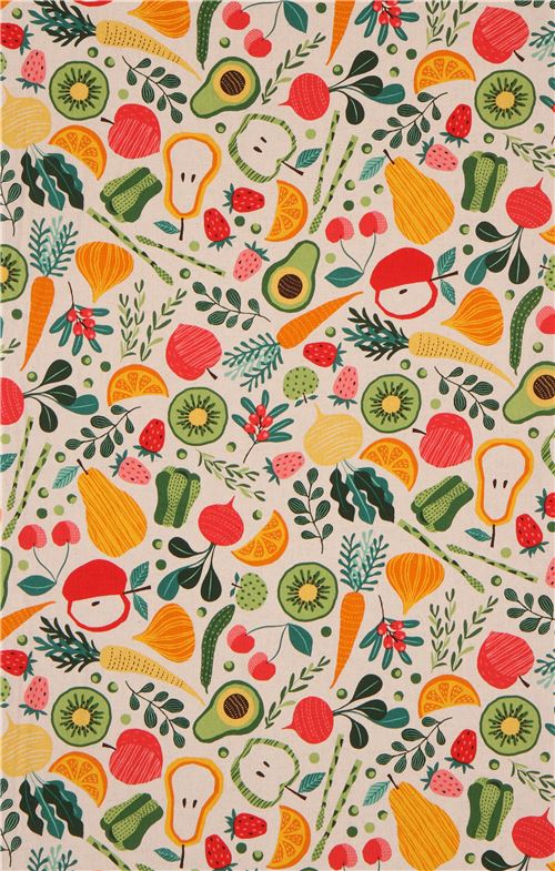 grey-brown canvas fabric cute colorful fruit vegetable from Japan 3