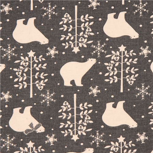 grey brushed Canvas bear tree snowflake fabric by Kokka from Japan 1