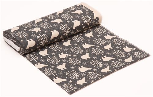 grey brushed Canvas bear tree snowflake fabric by Kokka from Japan 3
